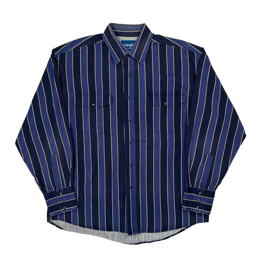 Wrangler Striped Shirt - Large Blue Cotton