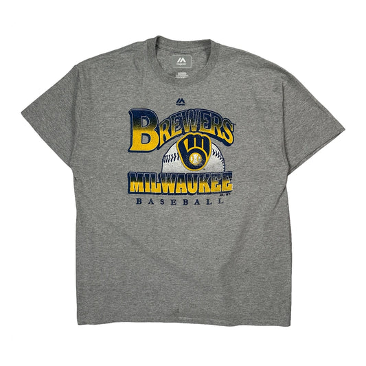 Milwaukee Brewers Majestic Mlb T-Shirt - XL Grey Cotton