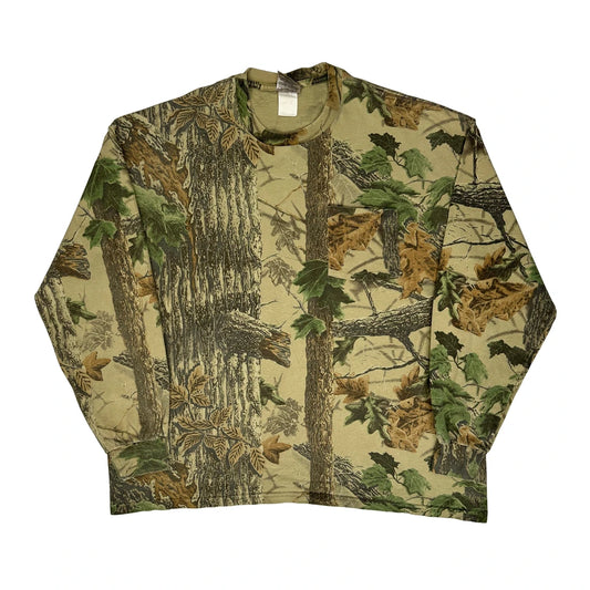 Jerzees Camo Long Sleeve T-Shirt - XL Khaki Cotton Blend