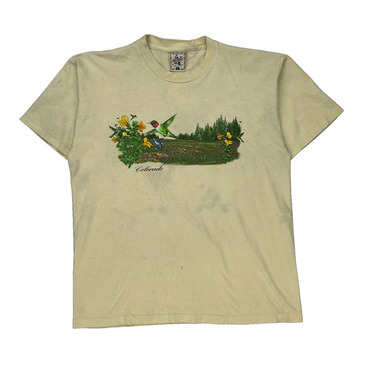 Nature Scene Colorado Single Stitch T-Shirt - Large Cream Cotton