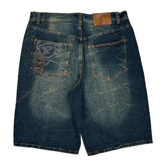 Phat Pharm Denim Shorts - 36W 11L Dark Wash Cotton