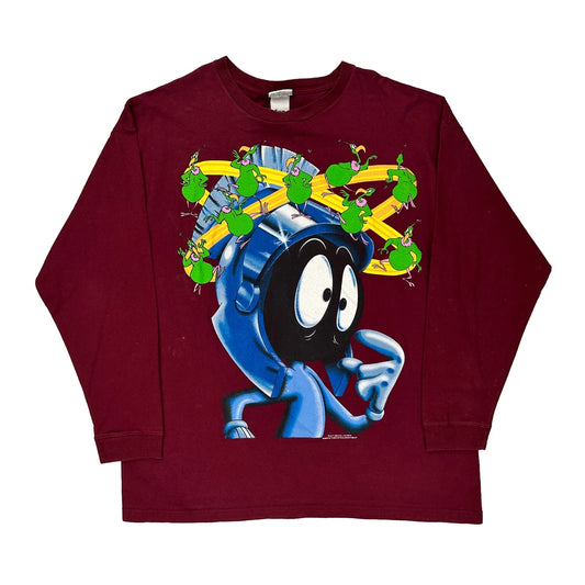 Marvin The Martian Looney Tunes Long Sleeve T-Shirt - XL Burgundy Cotton