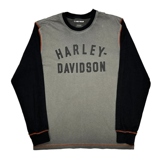 Harley Davidson Spellout Long Sleeve T-Shirt - Large Black Cotton