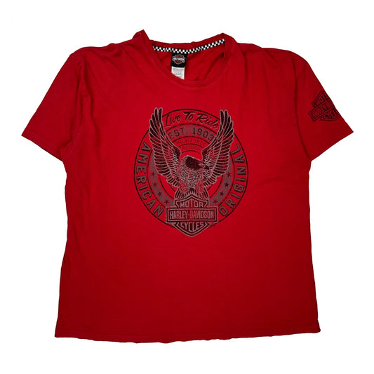 Harley Davidson Graphic T-Shirt - 2XL Red Cotton