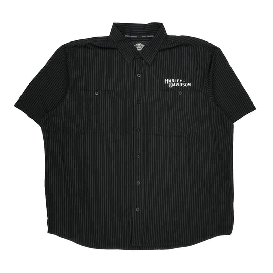 Vintage An American Legend Harley Davidson Pinstripe Short Sleeve Shirt - 2XL Black Cotton