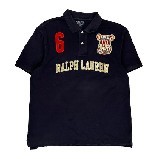 Number 6 Patch Ralph Lauren Spellout Polo Shirt - XL Black Cotton