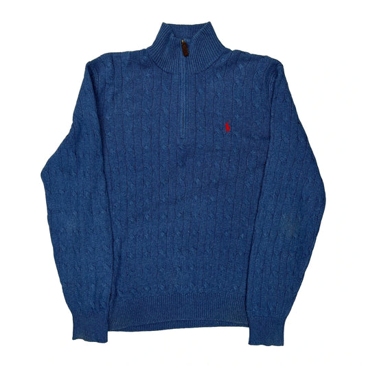 Polo By Ralph Lauren 1/4 Zip - Large Blue Silk
