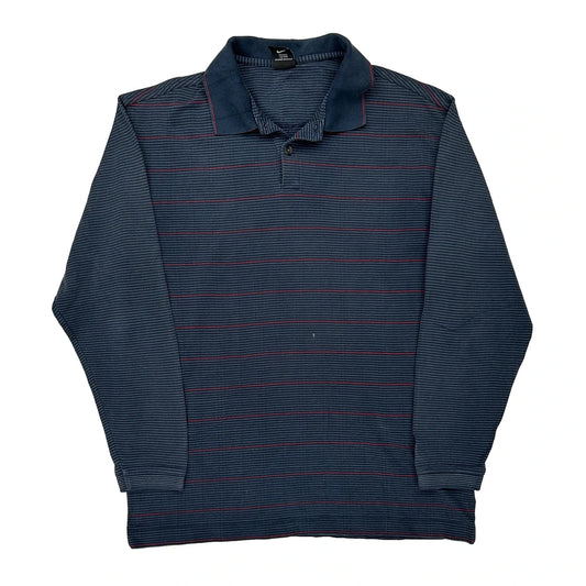 Nike Golf Striped Polo Shirt - Medium Blue Cotton