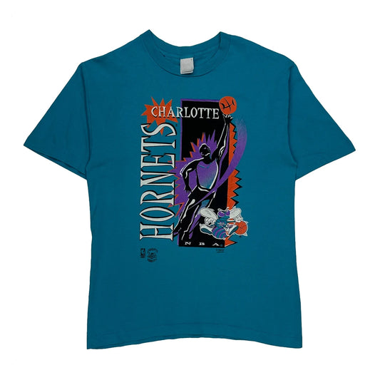 90S Made In USA Charlotte Hornets Nba Graphic T-Shirt - Large Blue Cotton