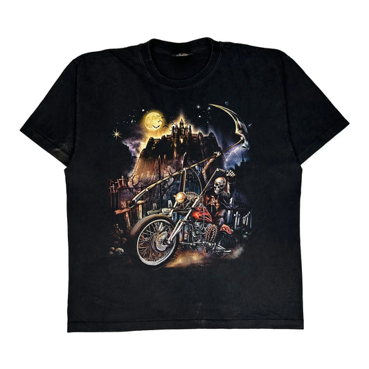 Biker Liquid Blue Graphic T-Shirt - XL Black Cotton