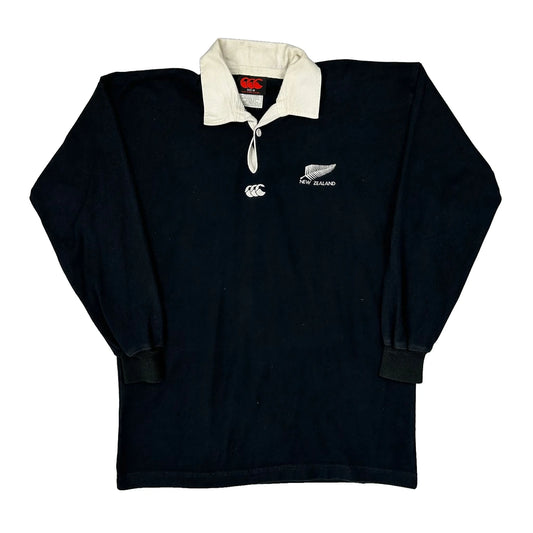 Vintage All Blacks New Zealand Canterbury Rugby Shirt - Medium Black Cotton