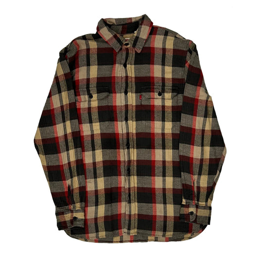 Vintage Levis Checked Flannel Shirt - Medium Beige Cotton