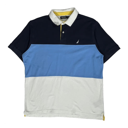 Nautica Striped Polo Shirt - Large Blue Cotton