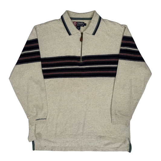 Chaps Ralph Lauren Striped 1/4 Zip - Large Cream Cotton