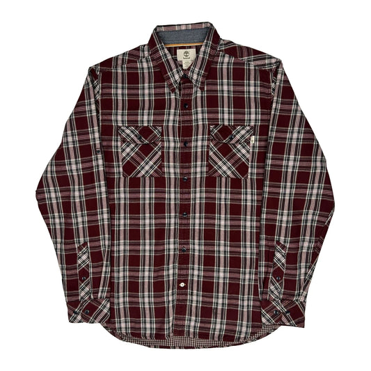 Timberland Checked Flannel Shirt - Medium Burgundy Cotton