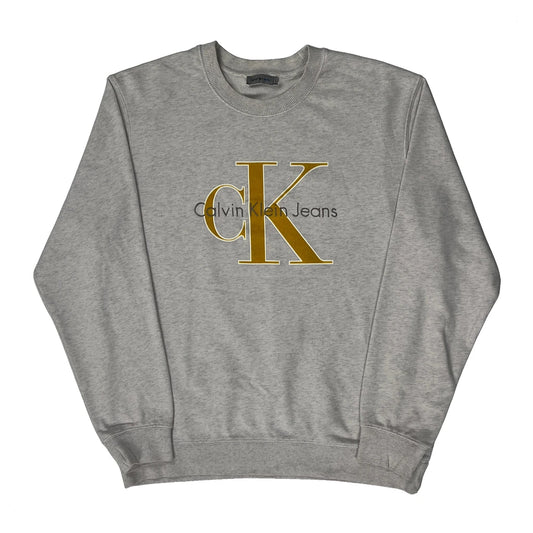 Calvin Klein Jeans Spellout Sweatshirt - Large Grey Cotton Blend