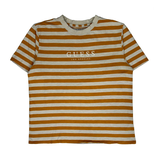 Vintage Guess Striped T-Shirt - Large Orange Cotton