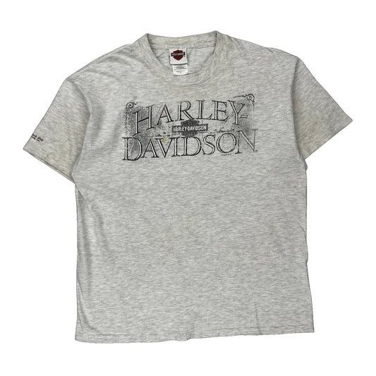 Harley Davidson Graphic T-Shirt - Large Grey Cotton