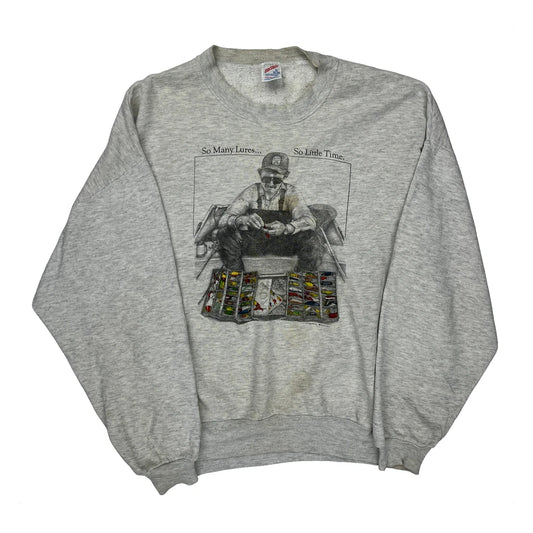 Fishing Jerzees Graphic Sweatshirt - 2XL Grey Cotton Blend