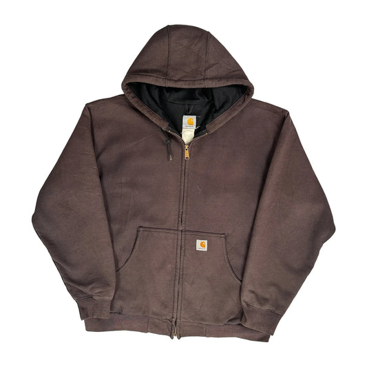 Thermal Lined Carhartt Full Zip Hoodie - Large Brown Cotton Blend
