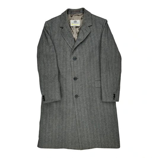 Vintage Aquascutum Herringbone Overcoat - Medium Grey Wool