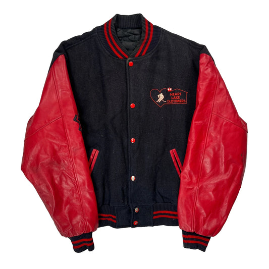 Heart Lake Oldtimers Unbranded Varsity Jacket - Large Black Leather