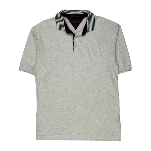 Tommy Hilfiger Striped Polo Shirt - Large Grey Cotton