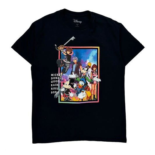 Vintage Kingdom Hearts Disney Cartoon T-Shirt - Large Black Cotton