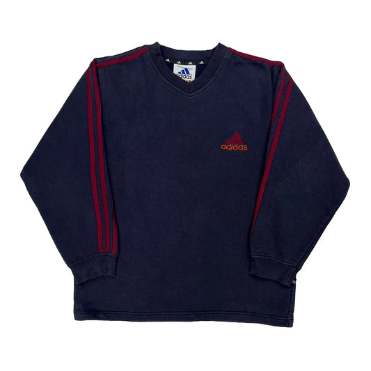 Adidas Striped Sweatshirt - Small Navy Cotton Blend