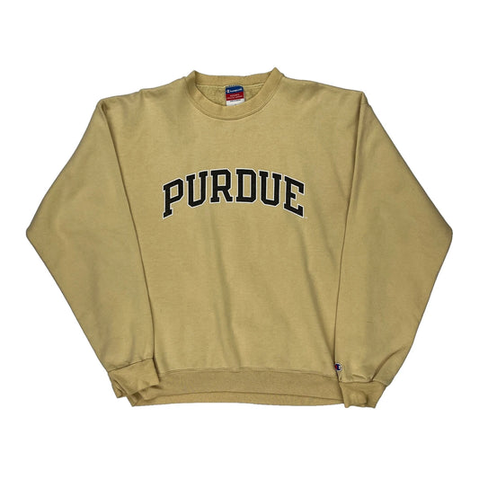 Purdue Champion College Sweatshirt - Large Beige Cotton