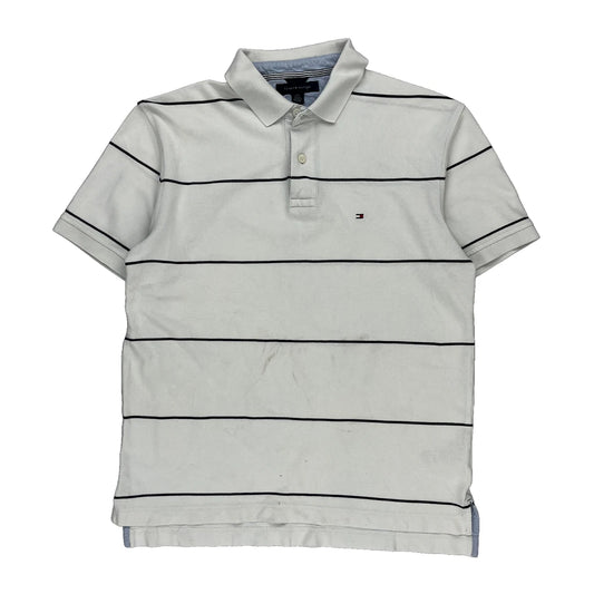 Tommy Hilfiger Striped Polo Shirt - Large White Cotton