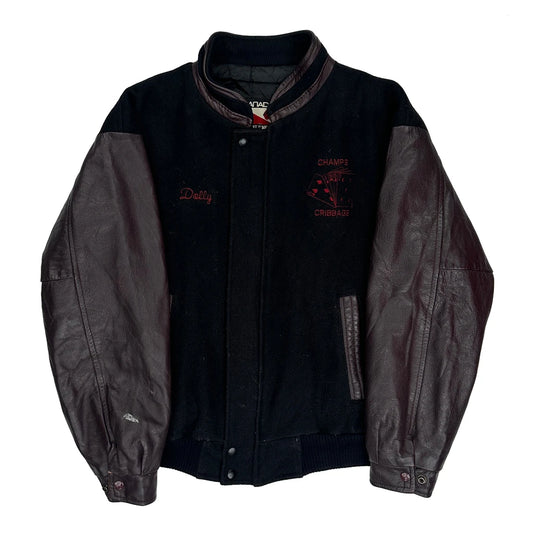 Cribbage Champs Unbranded Graphic Varsity Jacket - Medium Black Leather
