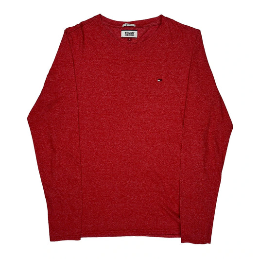 Tommy Jeans Slim Fit Long Sleeve T-Shirt - Large Red Cotton