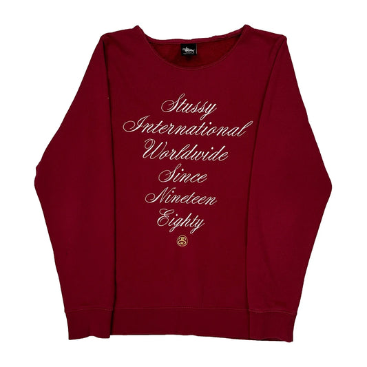 Made In USA Stussy Spellout Sweatshirt - Small Red Cotton