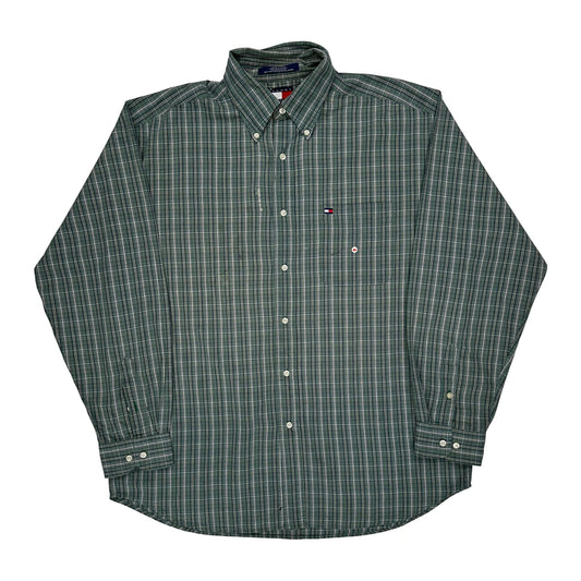 Tommy Hilfiger Checked Shirt - Large Green Cotton