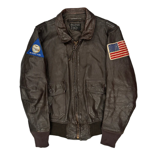 US Air Force 1960S Patched Flight Gi Leather Jacket - Medium Brown Leather