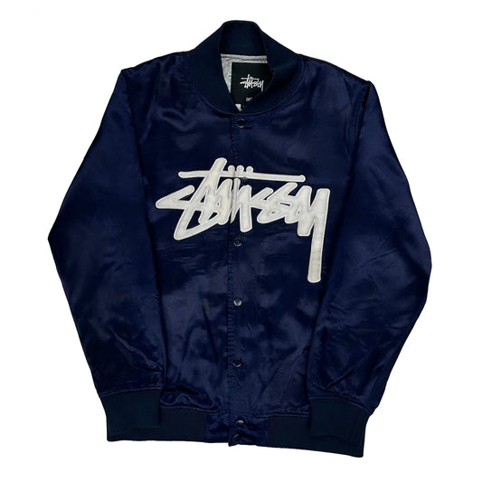 Stussy Spellout Bomber Jacket - Small Blue Polyester