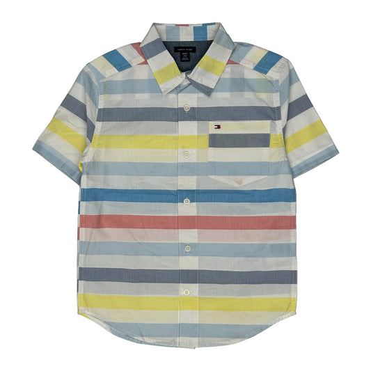Vintage Age 7-8 Tommy Hilfiger Striped Short Sleeve Shirt - Medium Multicoloured Cotton