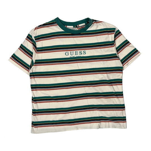 Guess Striped T-Shirt - Medium Cream Cotton