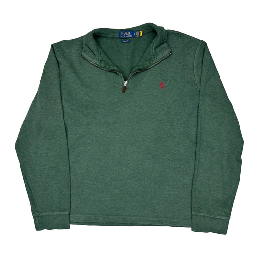 Polo By Ralph Lauren 1/4 Zip - Large Green Cotton Blend