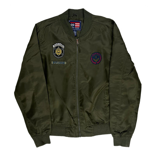 Vintage Airborne Patches Phat Farm Ma1 Bomber Jacket - Large Green Polyester