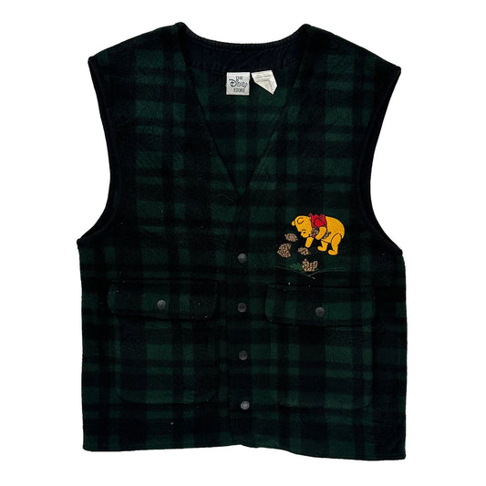 Vintage Disney Checked Fleece Vest - Small Green Polyester