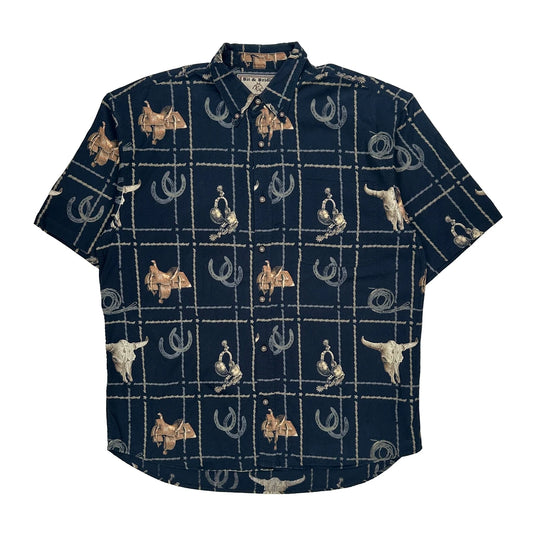 Bit & Bridle Short Sleeve Shirt - Large Blue Cotton