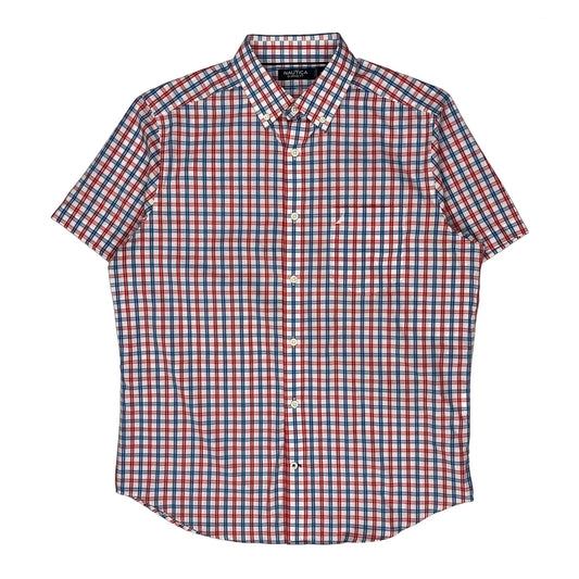 Nautica Checked Short Sleeve Shirt - Medium Multicoloured Cotton