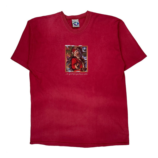 Vintage Santa Claus Liquid Blue Christmas T-Shirt - XL Red Cotton