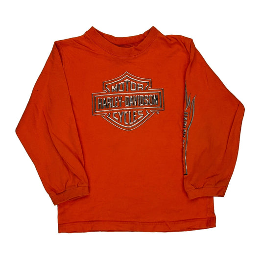 Age 7 Harley Davidson Graphic Long Sleeve T-Shirt - Medium Orange Cotton