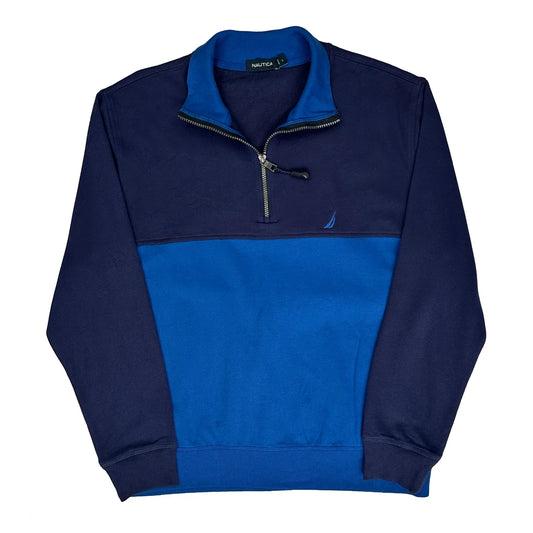 Vintage Nautica 1/4 Zip - Large Navy Cotton Blend