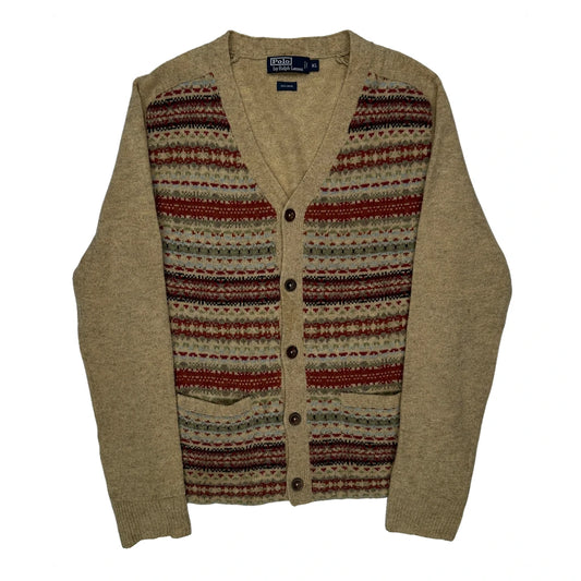 Wool Polo By Ralph Lauren Fair Isle Cardigan - XL Beige Wool