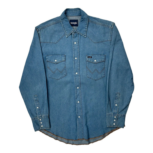 Wrangler Pearl Snap Denim Shirt - Large Blue Denim