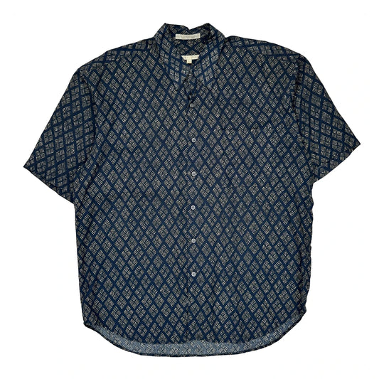 Perry Eliis Short Sleeve Shirt - Large Blue Viscose